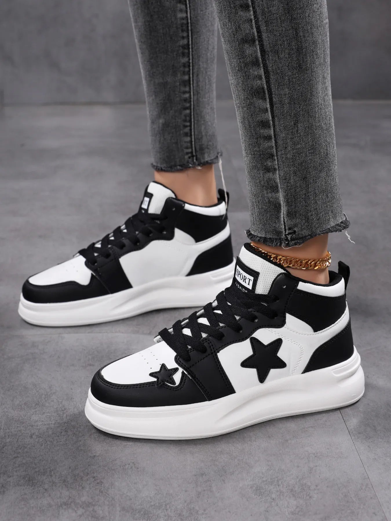 Star Pattern Lace Up Sneakers - Tigbul's Variety Fashion Shop