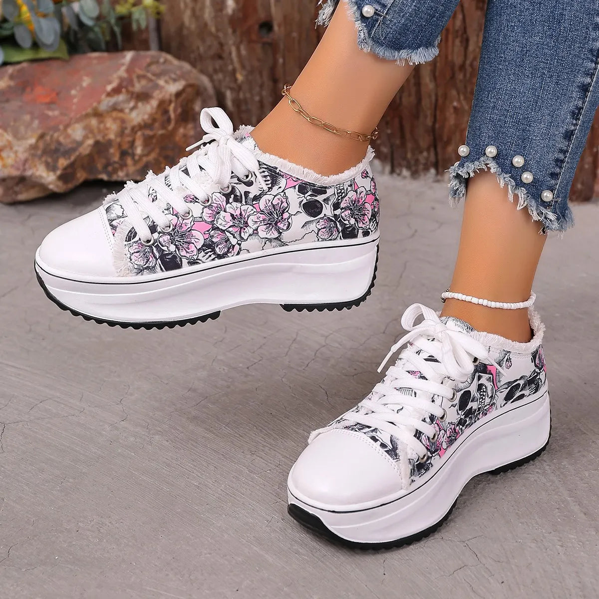 Printed Lace Up Platform Sneakers - Tigbul's Variety Fashion Shop