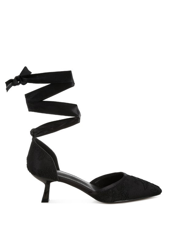 Laika Lace Kitten Heel Sandals - Tigbul's Variety Fashion Shop