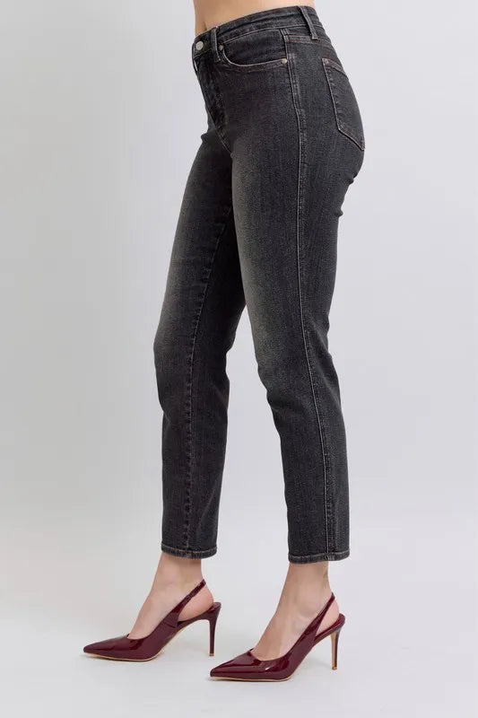 Judy Blue Full Size Midi Rise Tummy Control Slim Jeans Plus Size - Tigbul's Variety Fashion Shop
