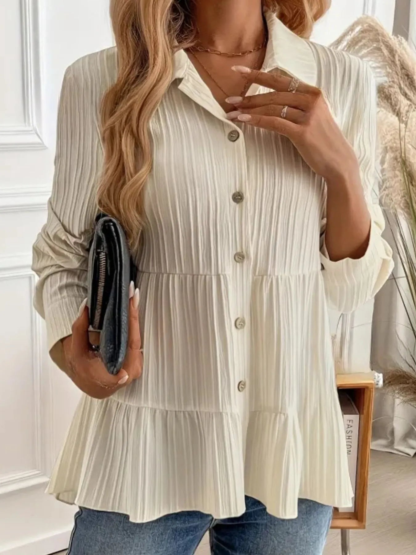 Striped Button-Down Tiered Shirt - Tigbul's Variety Fashion Shop