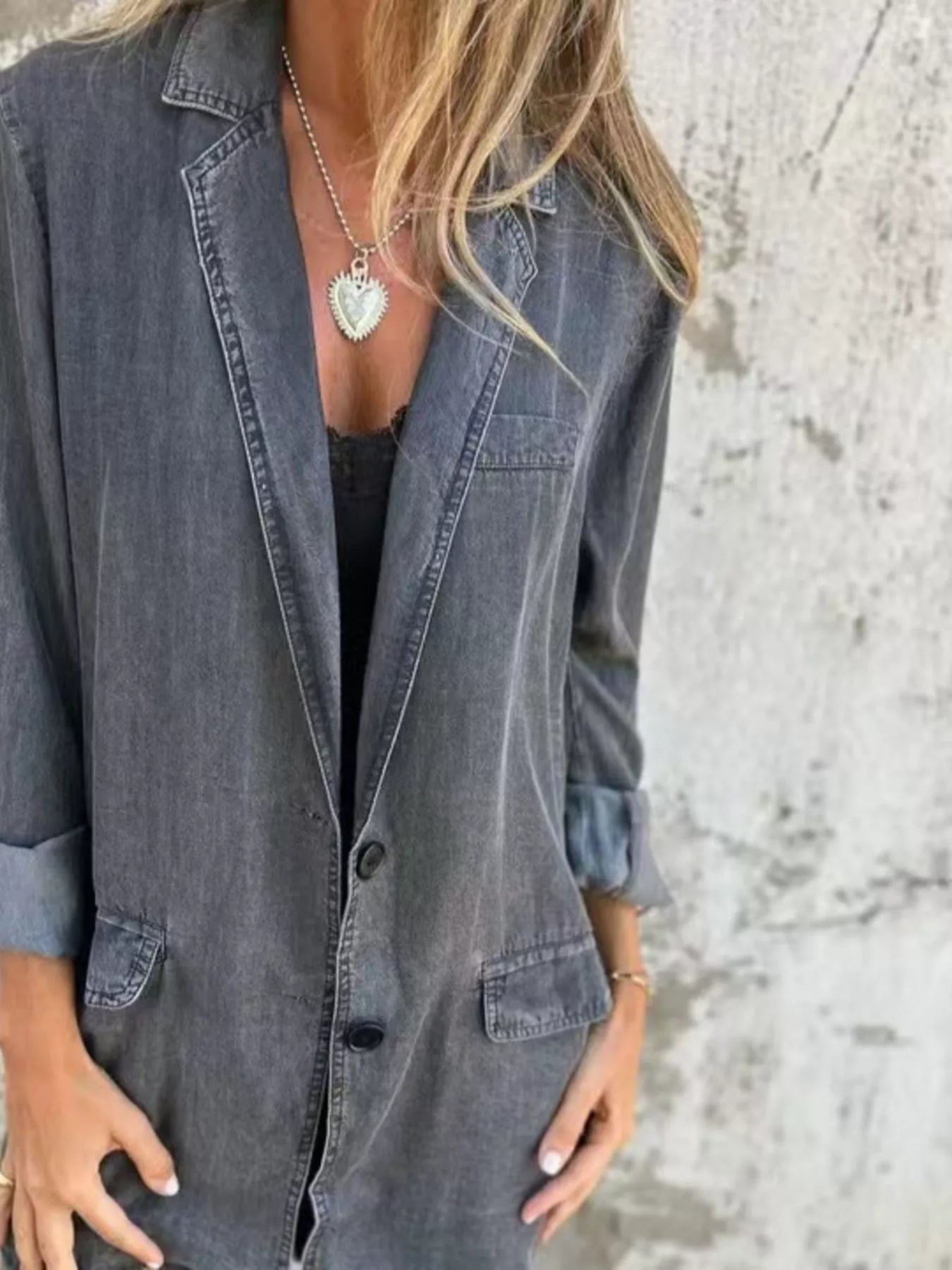 Full Size Button Down Denim Blazer Plus Size - Tigbul's Variety Fashion Shop