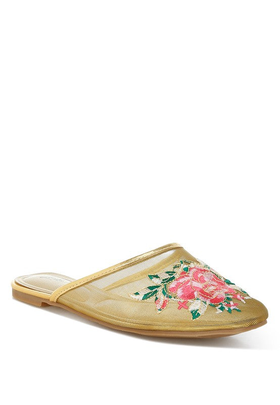 Shara Floral Embroidered Mesh Mules - Tigbul's Variety Fashion Shop