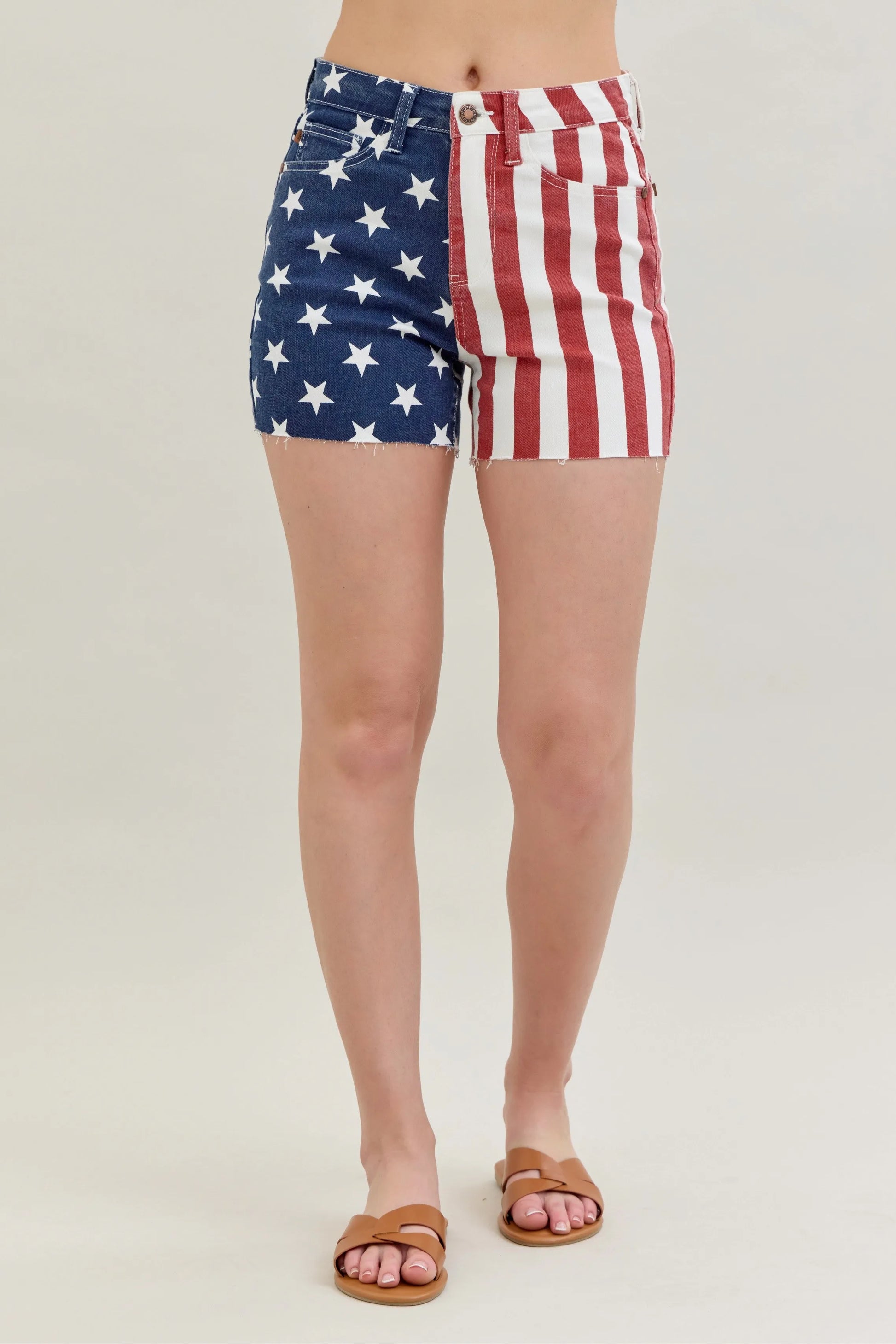 Judy Blue Full Size High Waist Americana Flag Fray Hem Shorts Plus Size - Tigbul's Variety Fashion Shop