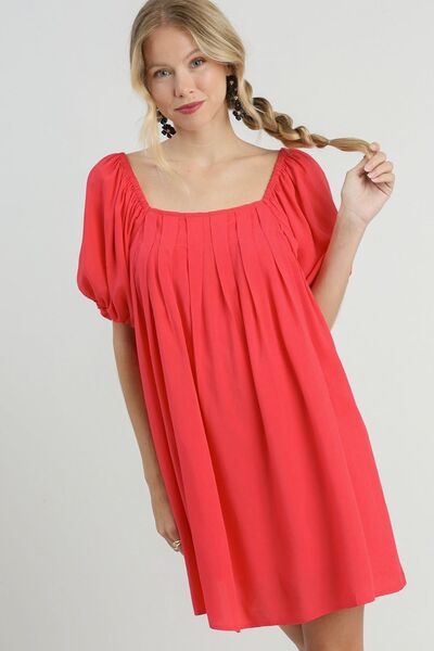 Red Squared Neck Puff Sleeve Mini Dress - Tigbul's Variety Fashion Shop