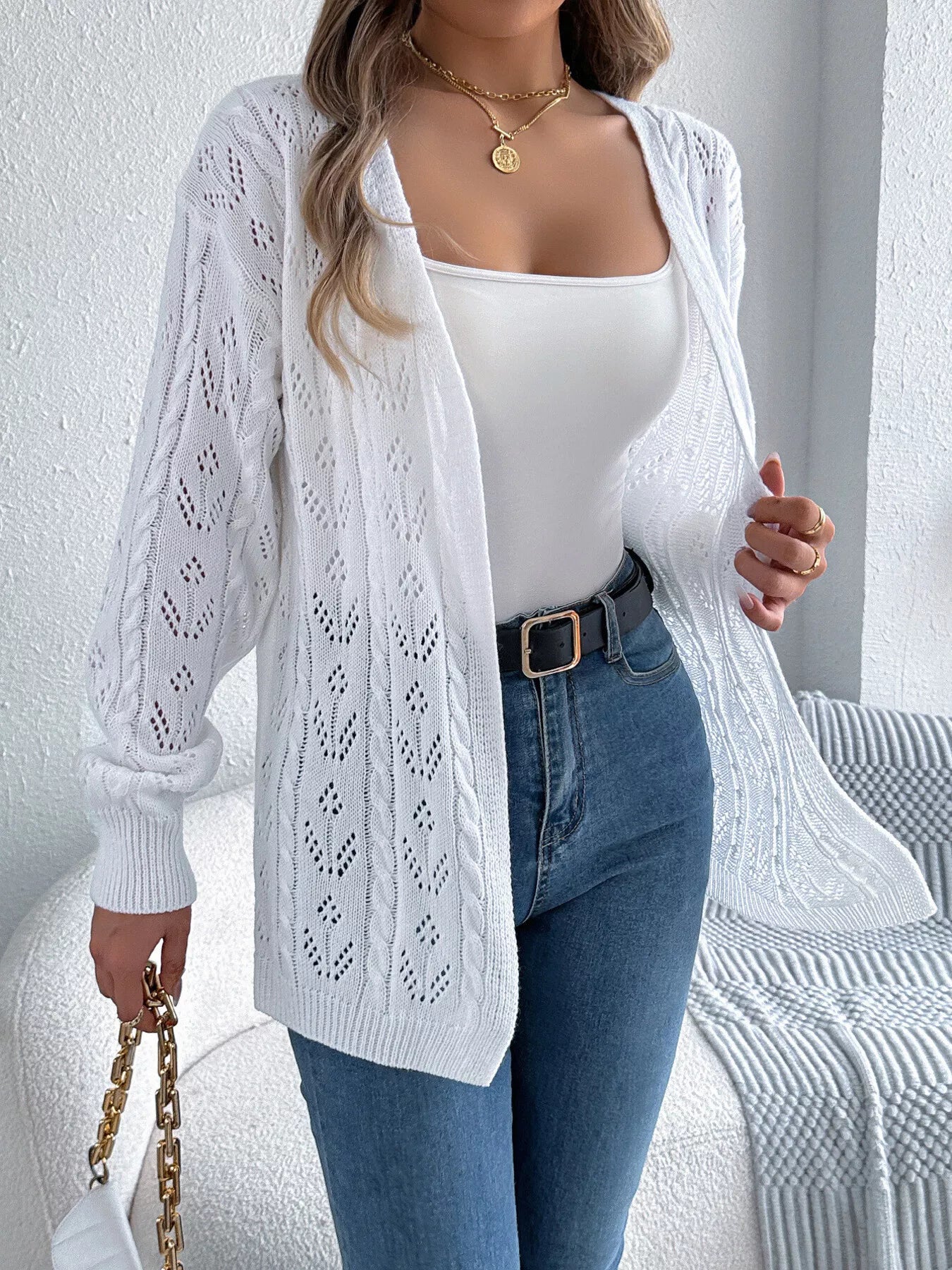 Openwork Open Front Long Sleeve Cardigan - Tigbul's Variety Fashion Shop