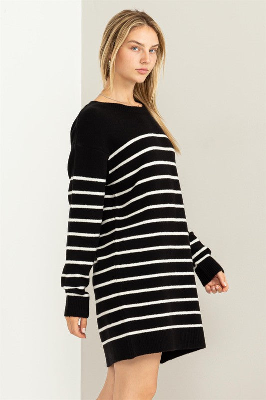 Casually Chic Striped Sweater Dress - Tigbul's Variety Fashion Shop