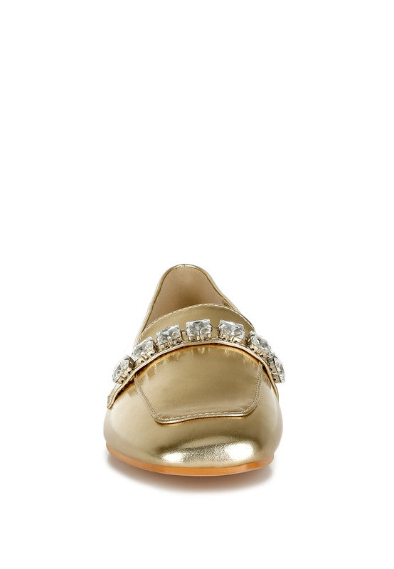 Celosia Metallic Diamante Strap Loafers - Tigbul's Variety Fashion Shop