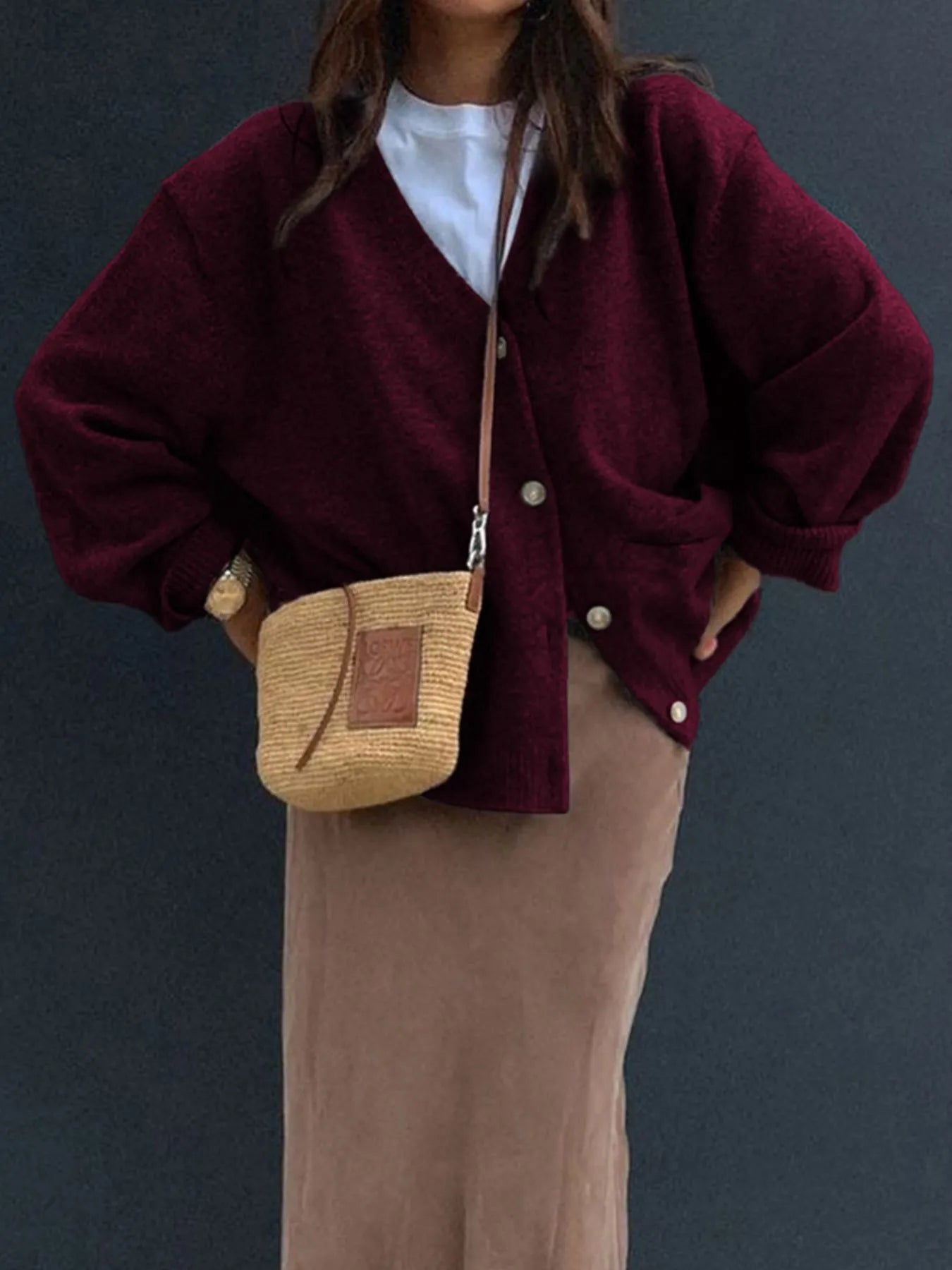 Button-Front Long Sleeve Cardigan - Tigbul's Variety Fashion Shop