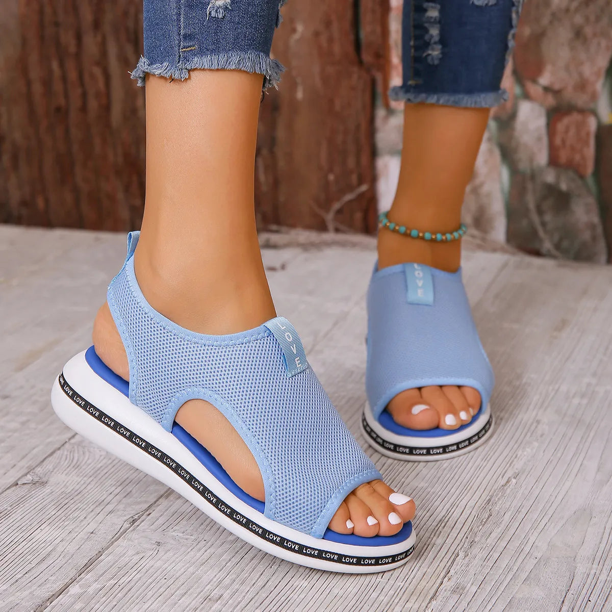 Mesh Open Toe Platform Sandals - Tigbul's Variety Fashion Shop