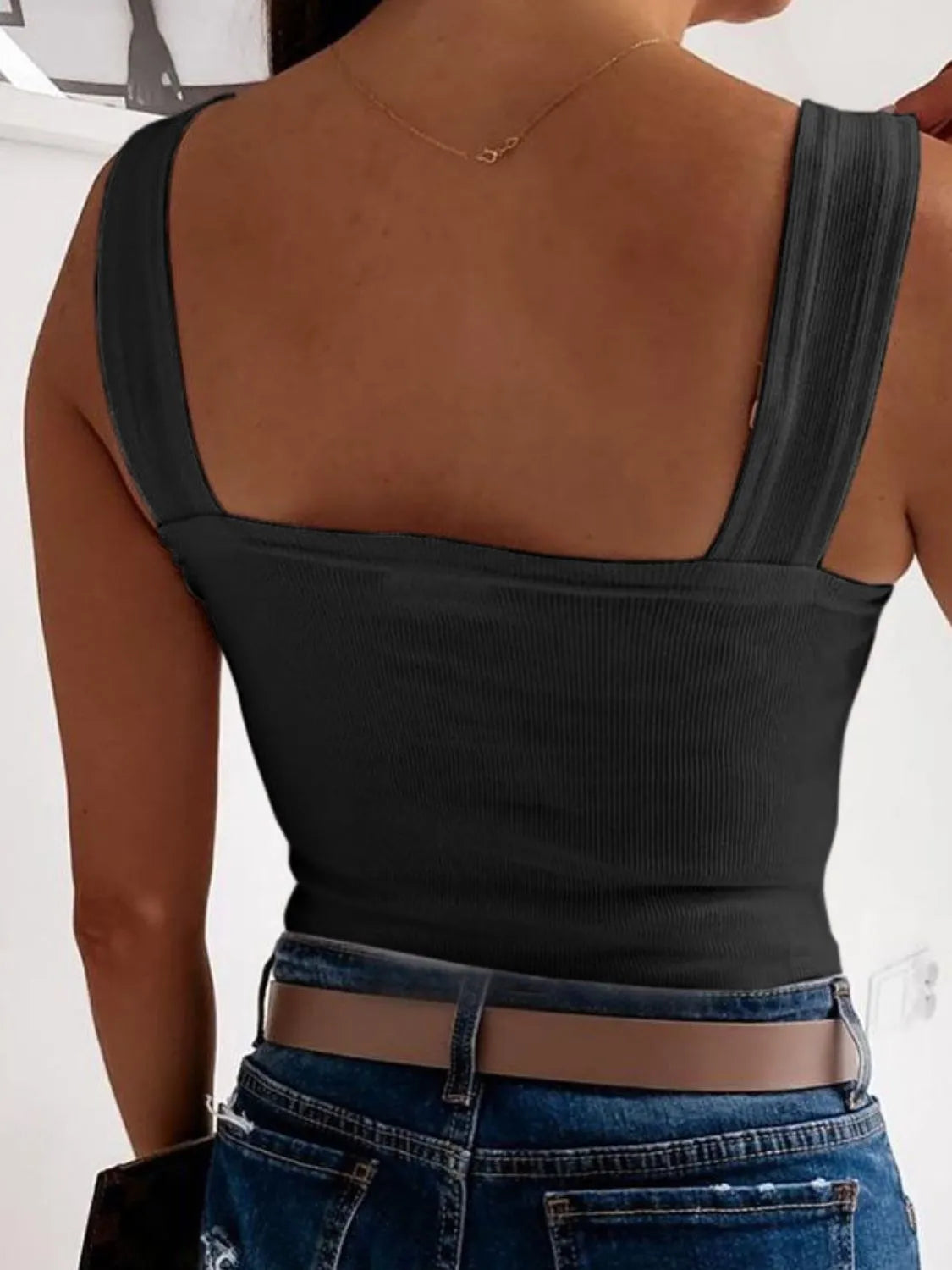 Square Neck Wide Strap Tank - Tigbul's Variety Fashion Shop