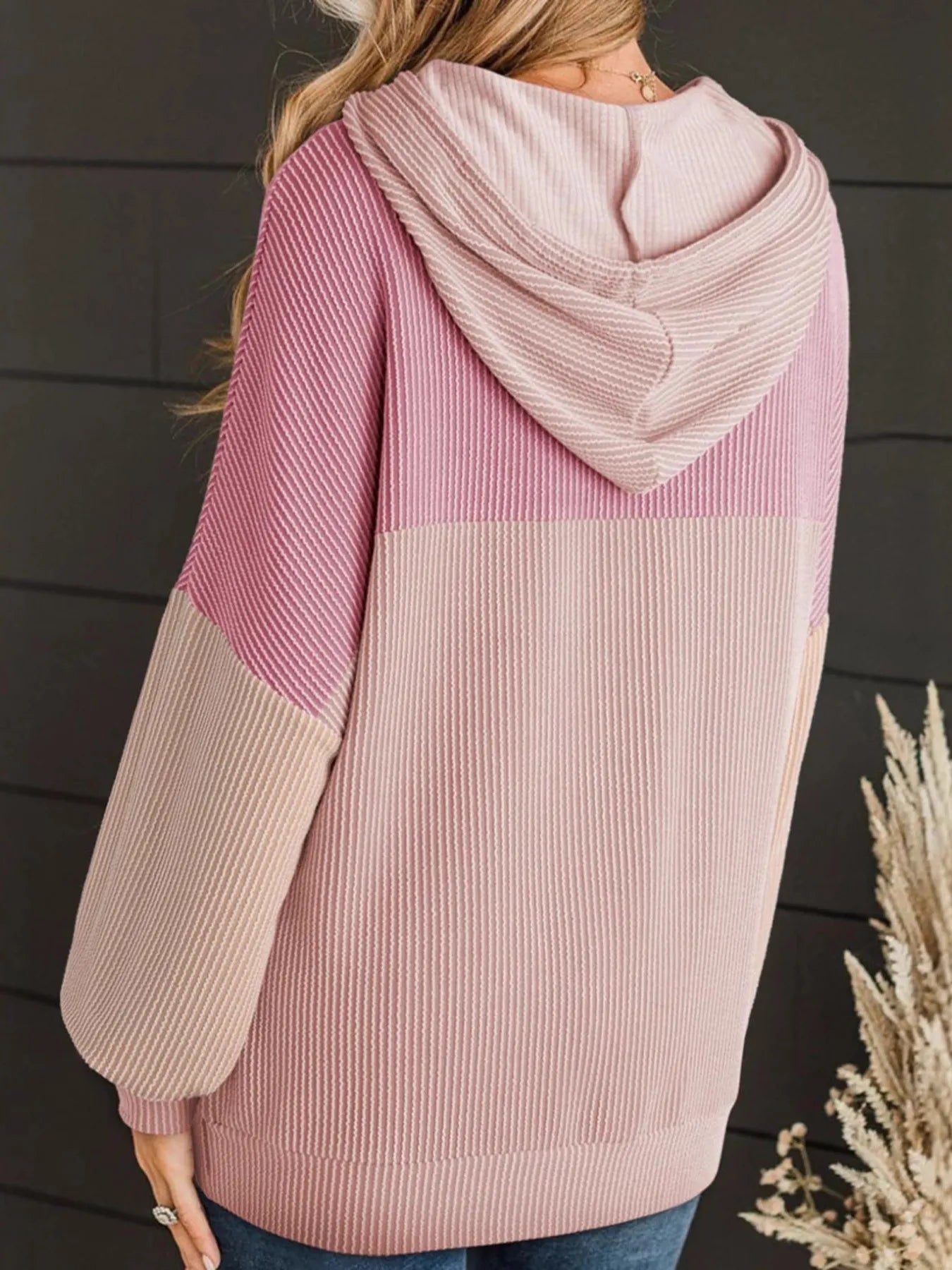 Drawstring Color Block Long Sleeve Hoodie - Tigbul's Variety Fashion Shop