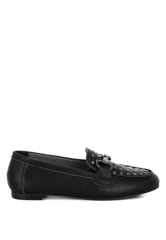 Modaha Horsebit & Embellished Real Black Leather Loafers - Tigbul's Variety Fashion Shop