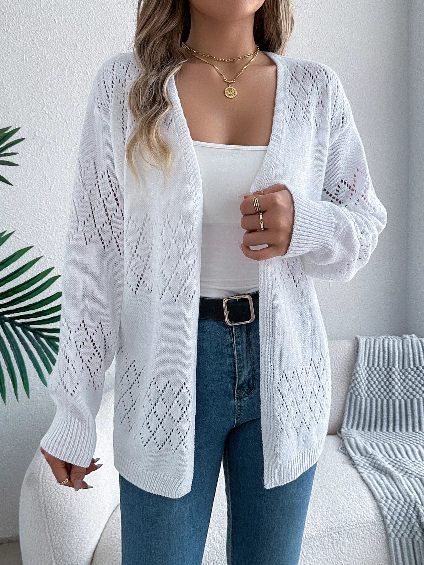Openwork Open Front Long Sleeve Cardigan - Tigbul's Variety Fashion Shop