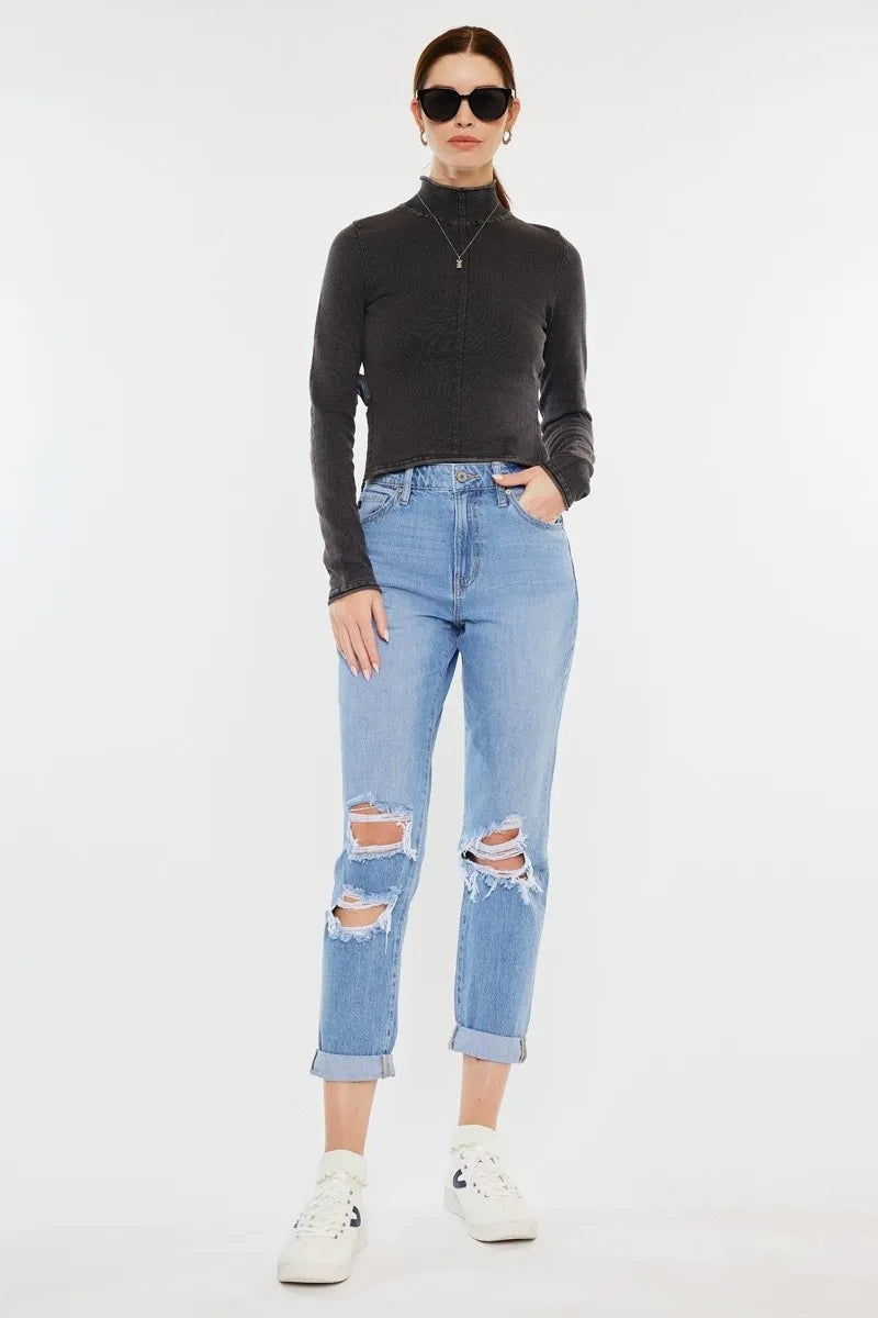 Kancan High Rise Distressed Mom Jeans - Tigbul's Variety Fashion Shop