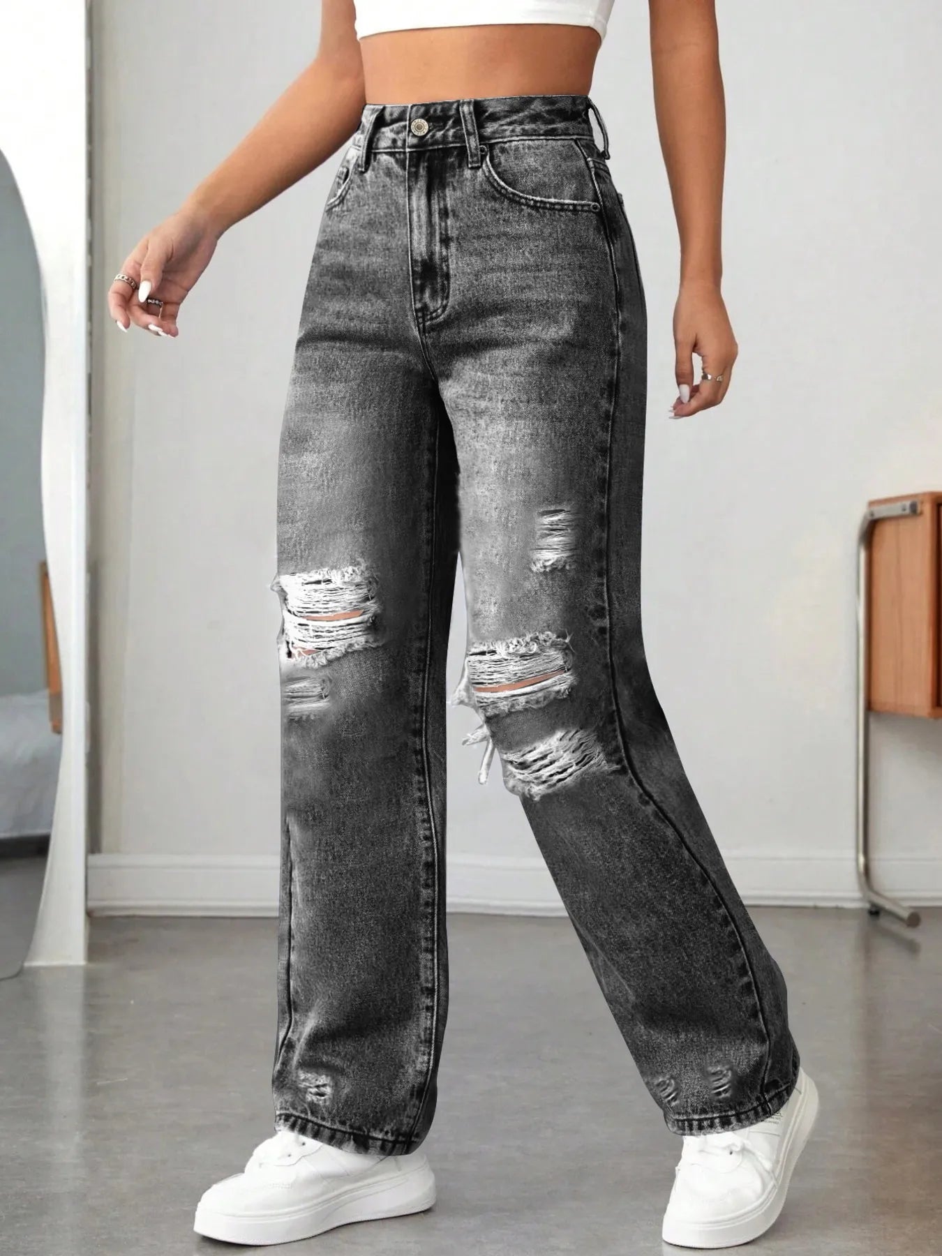 Distressed High Waisted Jeans - Tigbul's Variety Fashion Shop