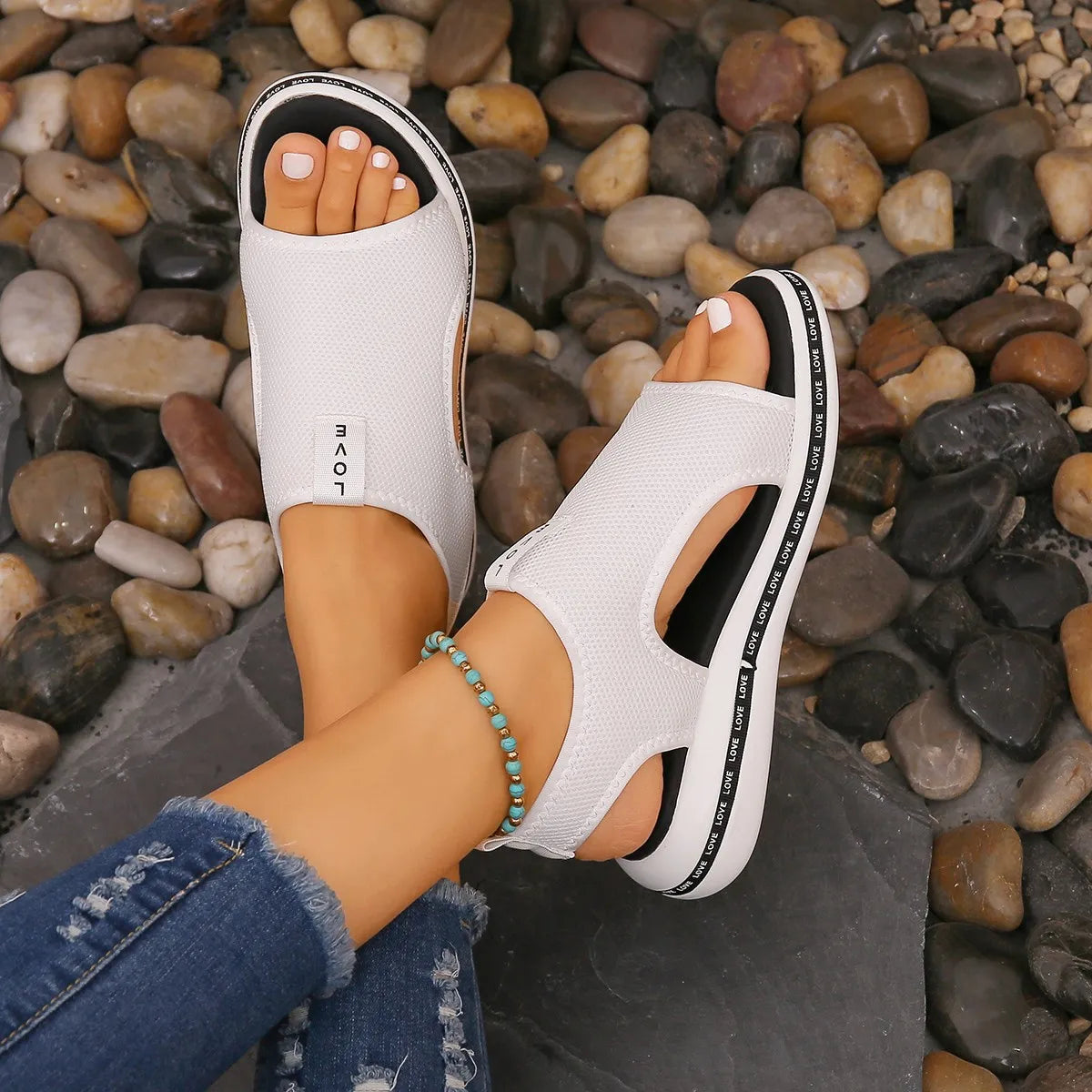 Mesh Open Toe Platform Sandals - Tigbul's Variety Fashion Shop