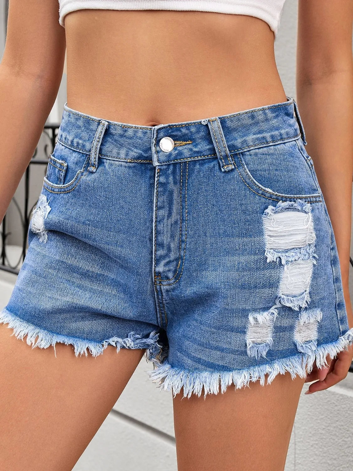 Distressed Raw Hem Denim Shorts - Tigbul's Variety Fashion Shop