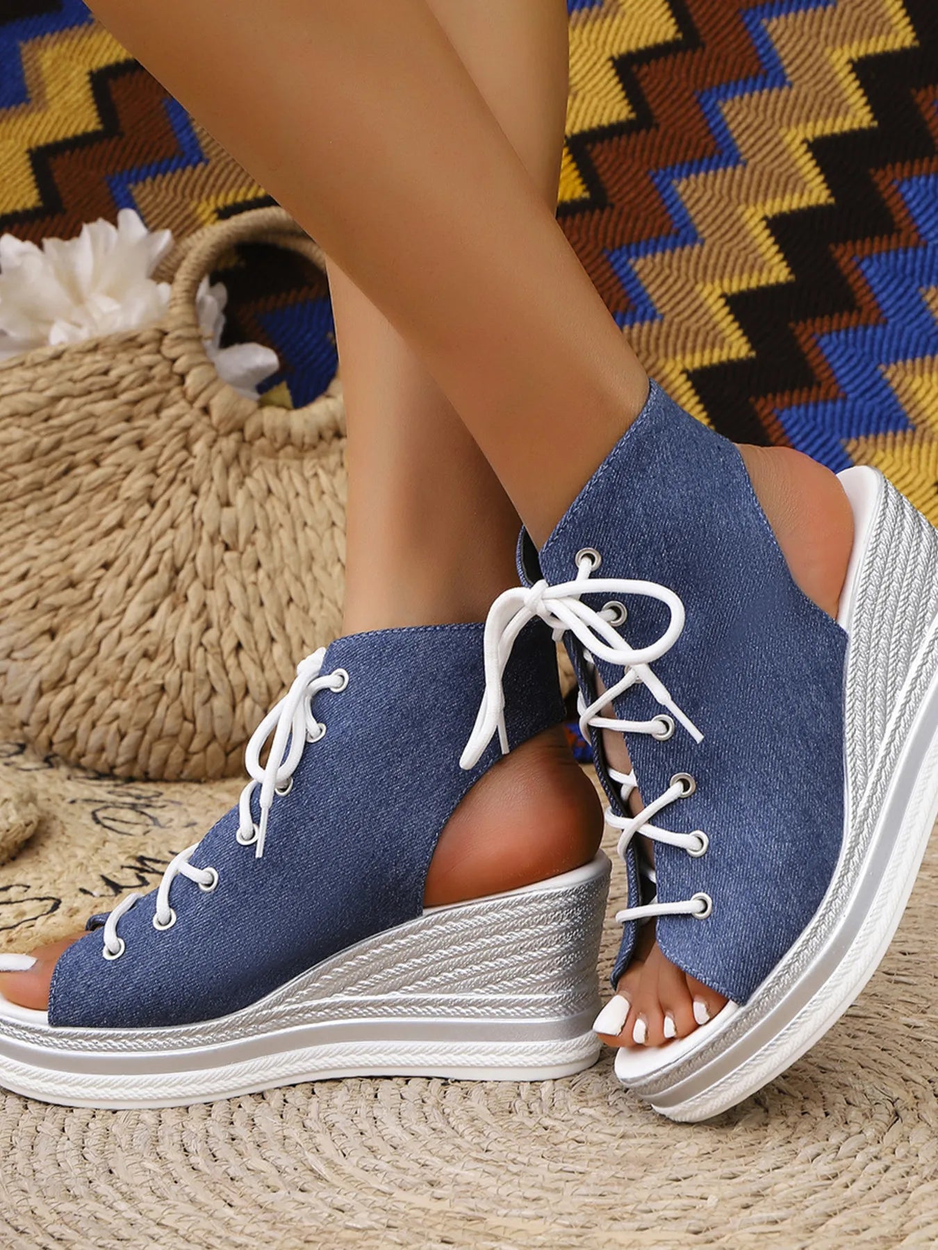 Lace Up Open Toe Wedge Sandals - Tigbul's Variety Fashion Shop