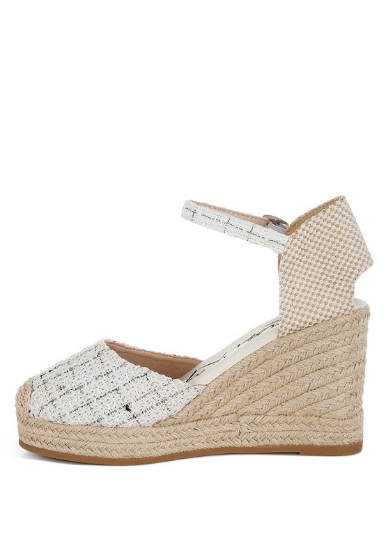 Regatta Tweed Round Toe Woven 4 in. Wedge Heel Sandals - Tigbul's Variety Fashion Shop