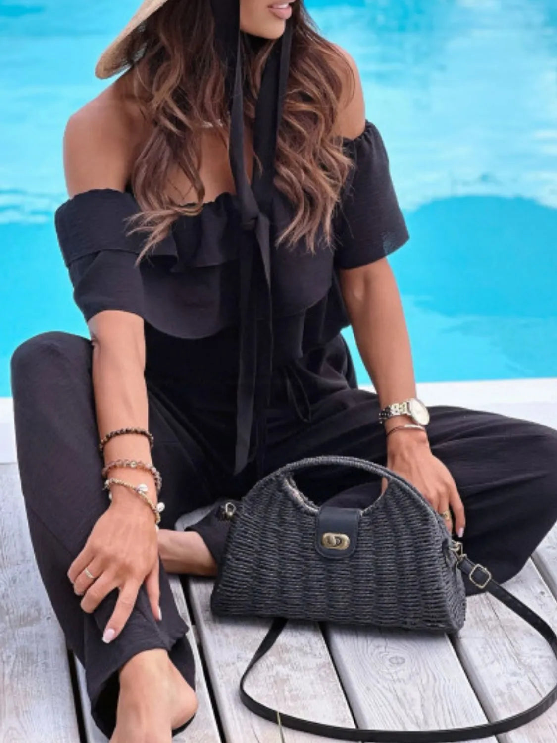 Off-Shoulder Ruffled Wide Leg Jumpsuit - Tigbul's Variety Fashion Shop
