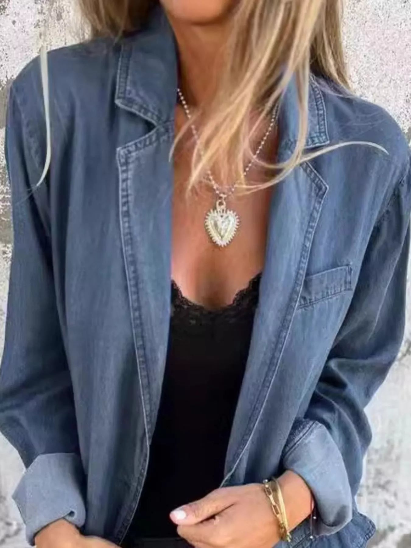 Full Size Button Down Denim Blazer Plus Size - Tigbul's Variety Fashion Shop