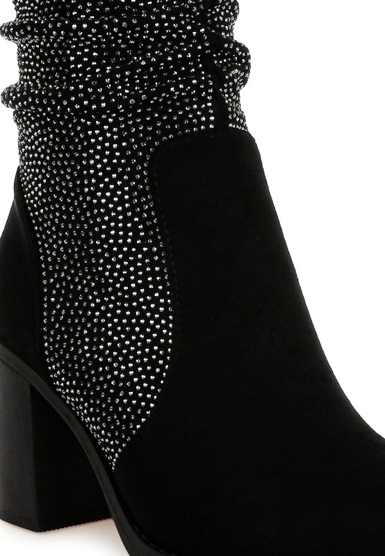 Chinar Rhinestone Studded Slouchy Ankle Boots - Tigbul's Variety Fashion Shop