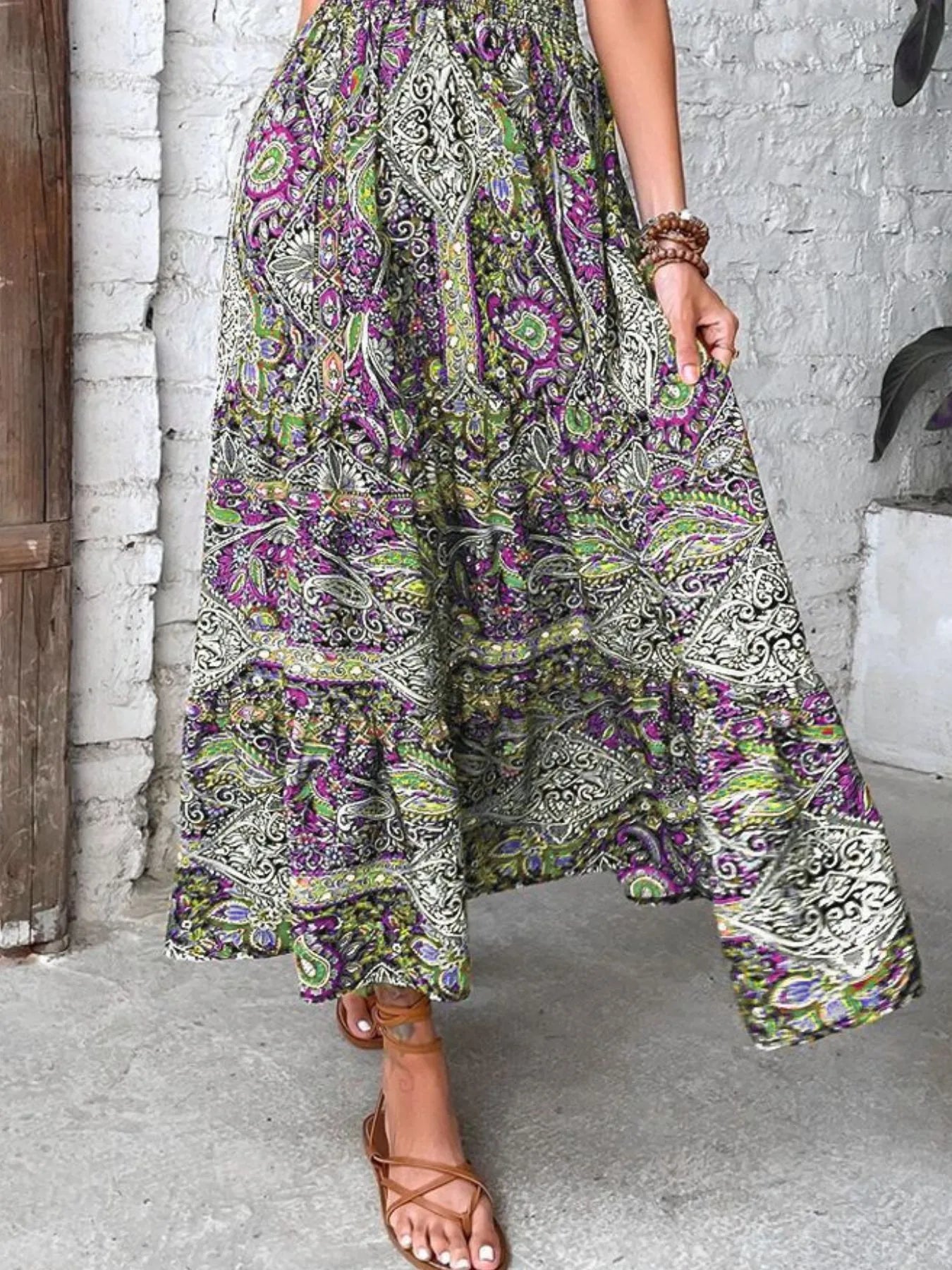 Plus Size Printed V-Neck Short Sleeve Midi Dress - Tigbul's Variety Fashion Shop
