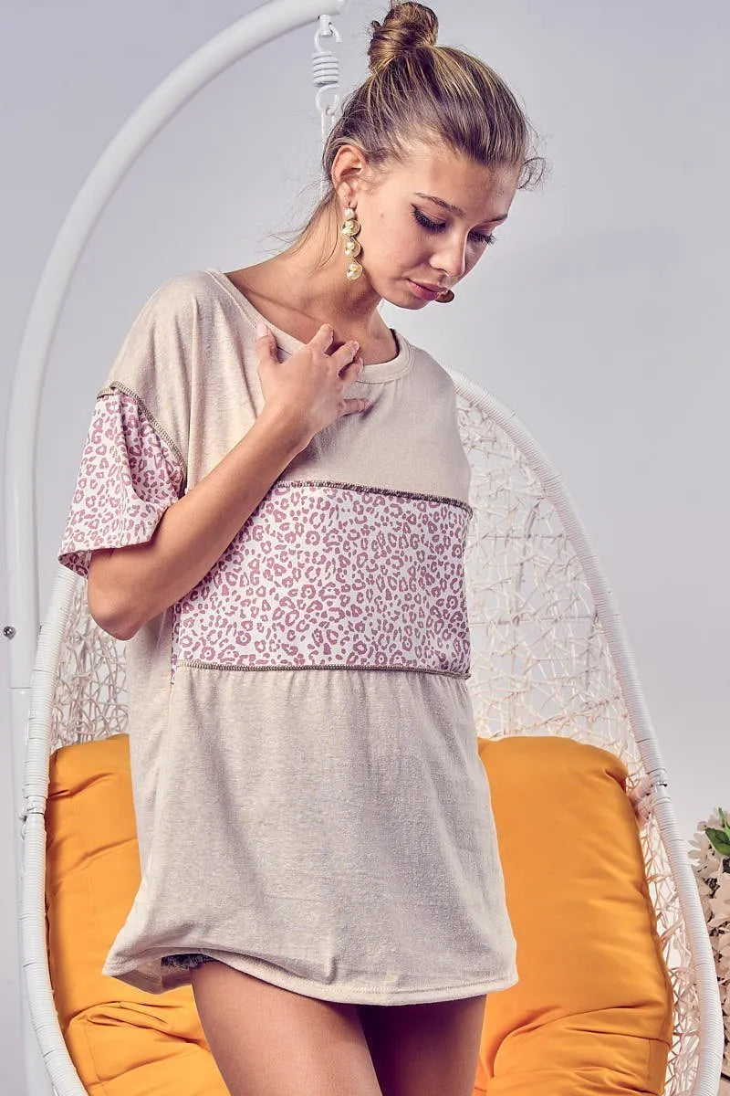 Triblend Knit with Leopard Block Out Stitching - Tigbul's Variety Fashion Shop