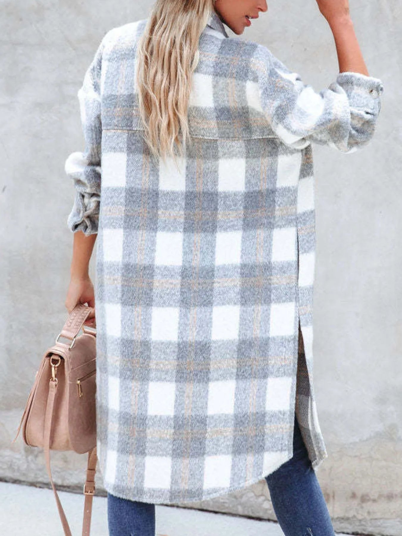 Oversized Plaid Button Up Longline Jacket - Tigbul's Variety Fashion Shop