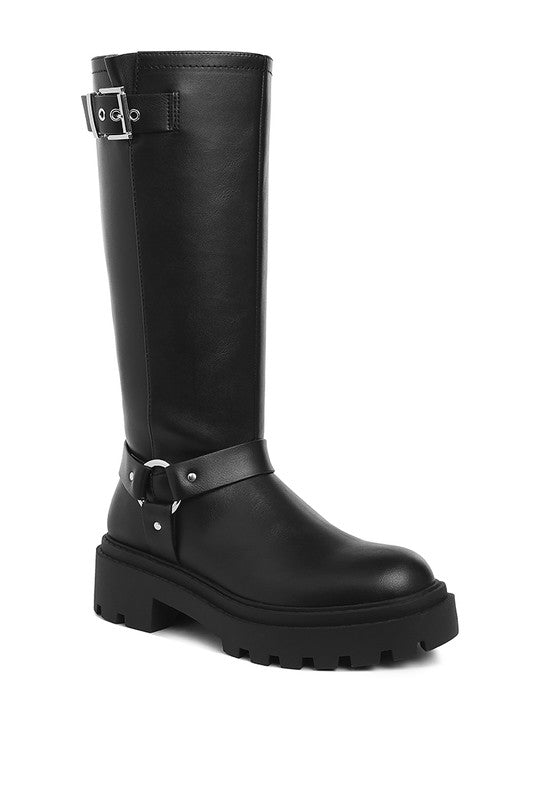 Taimen Harnes Detail Long Boots - Tigbul's Variety Fashion Shop