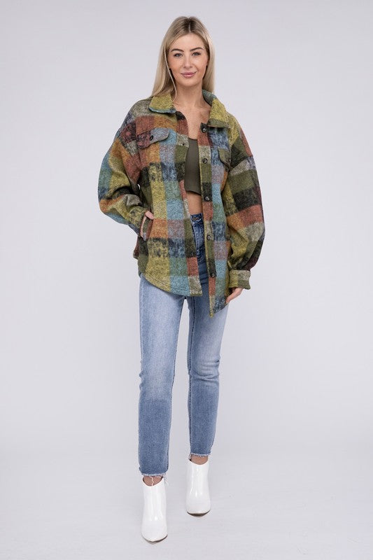Loose Fit Buttoned Down Check Shirt Jacket - Tigbul's Variety Fashion Shop