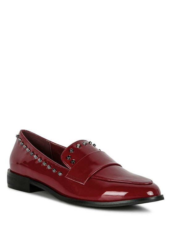 EMILIA Black Shine Forever Stud Penny Loafers - Tigbul's Variety Fashion Shop