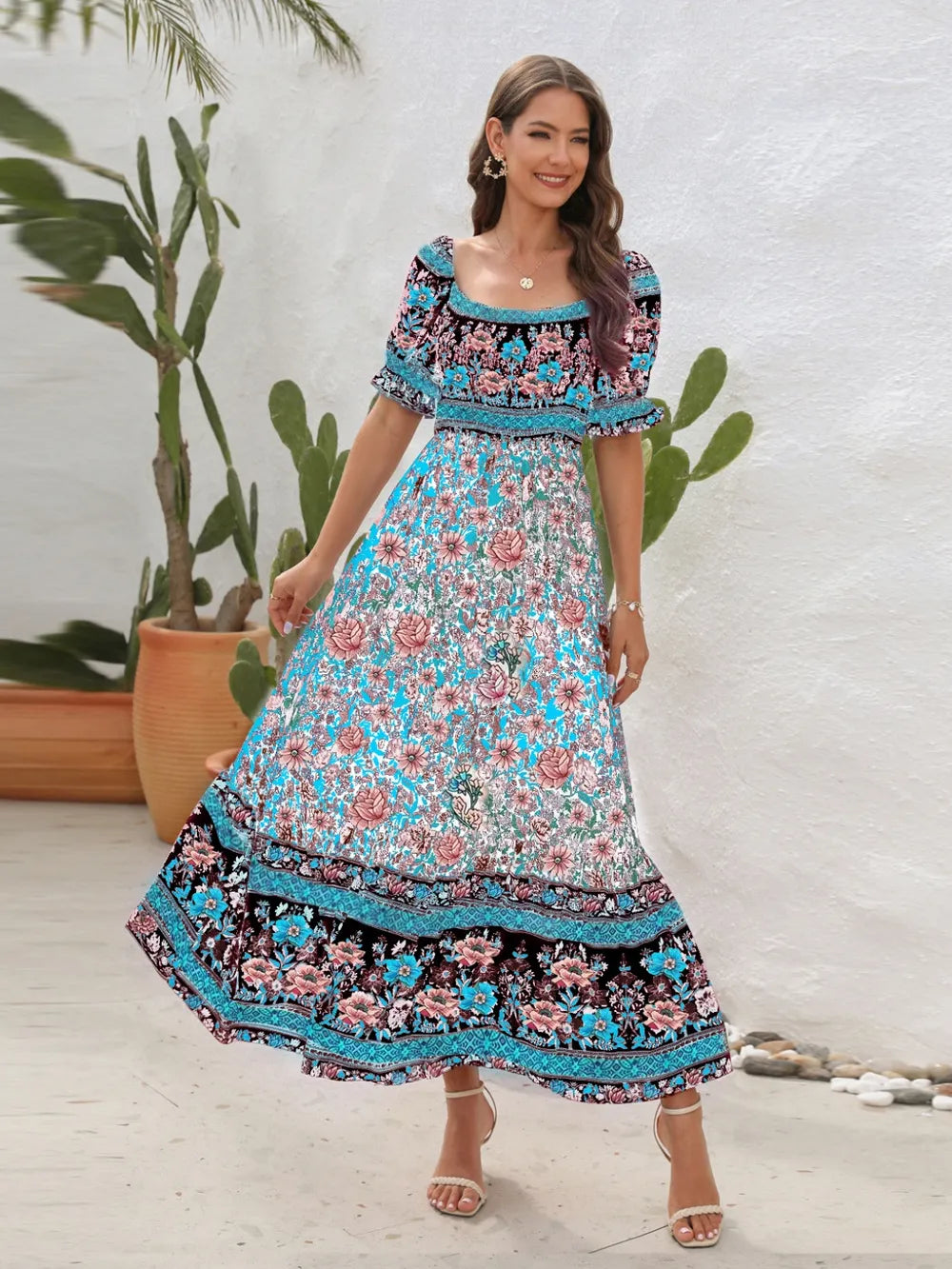 Floral Flounce Sleeve Midi Dress - Tigbul's Variety Fashion Shop