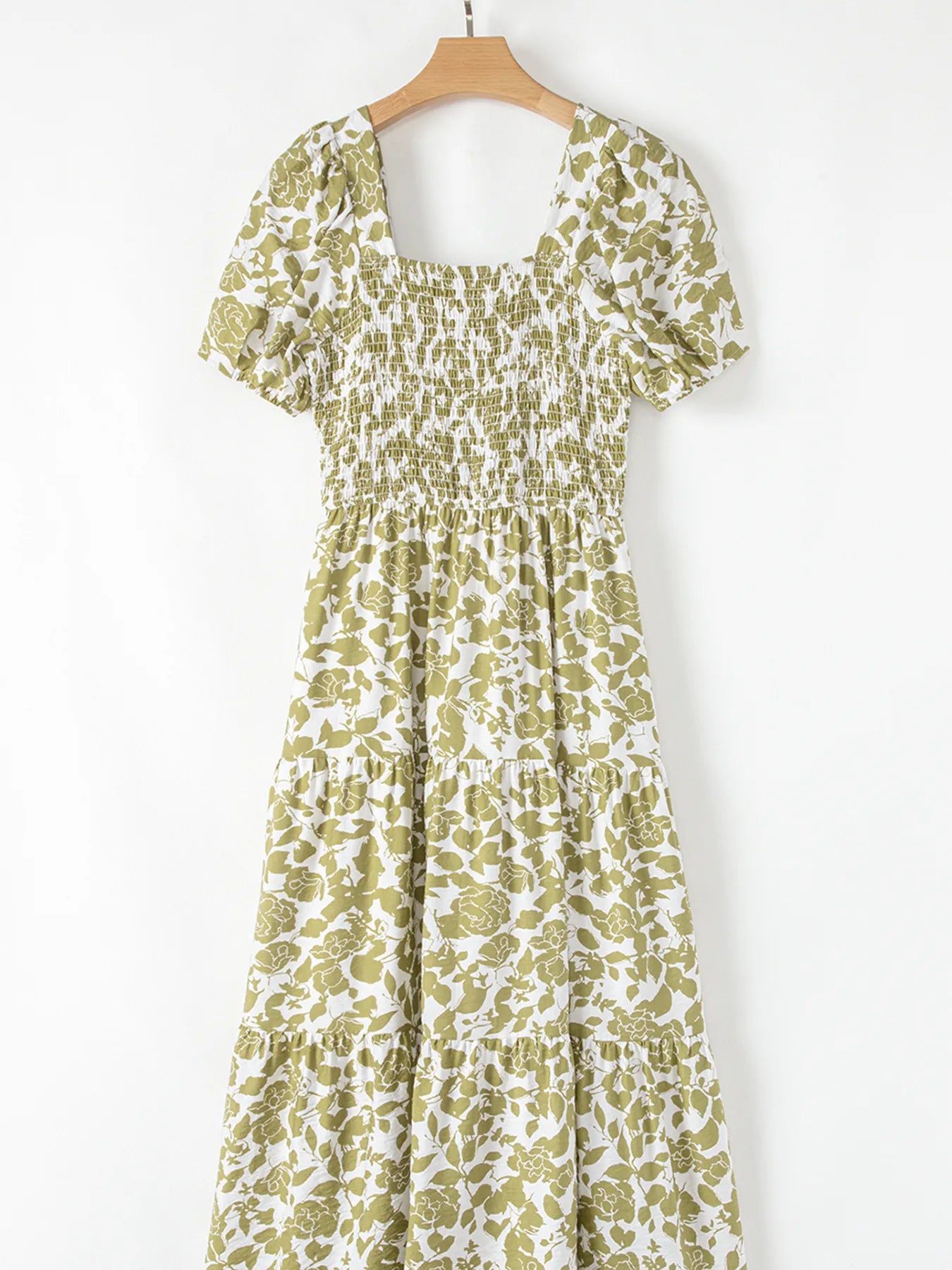 Boho Floral Square Neck Smocked Bust Puff Sleeve Tiered Dress - Tigbul's Variety Fashion Shop