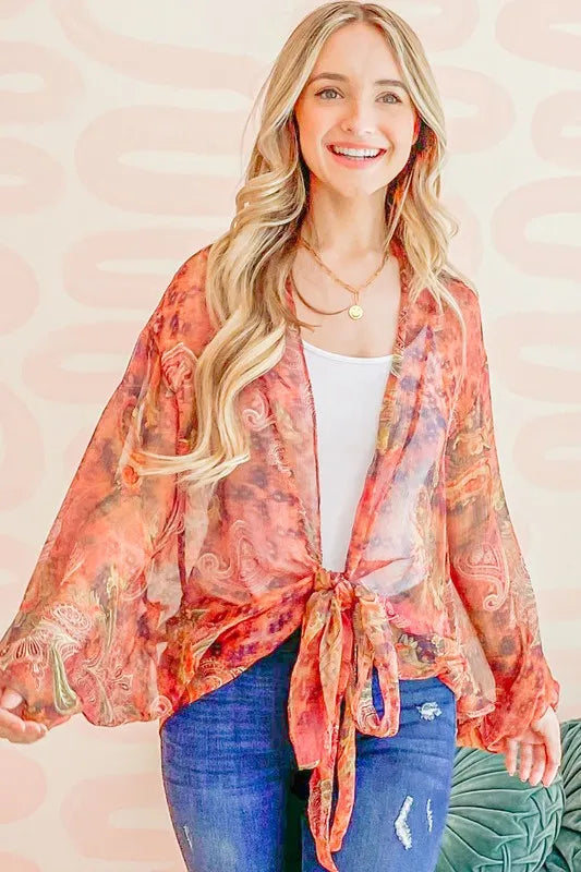 And The Why Front Tie Knot Oversized Print Top - Tigbul's Variety Fashion Shop