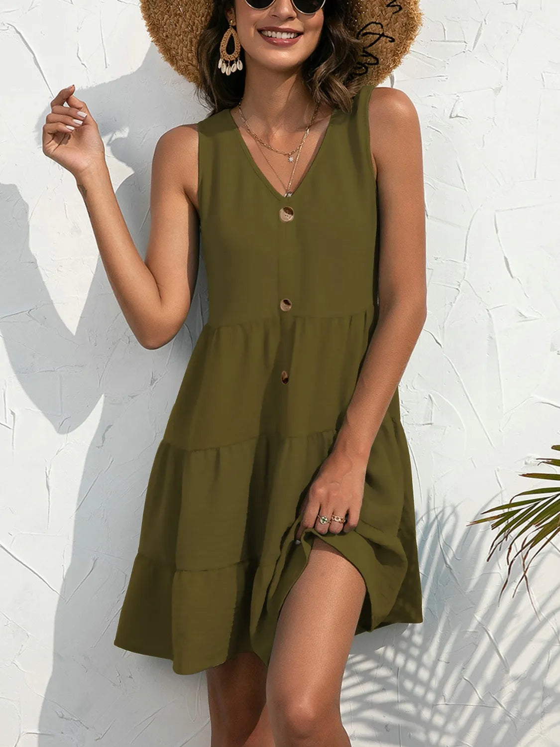 V-Neck Sleeveless Mini Tank Dress - Tigbul's Variety Fashion Shop