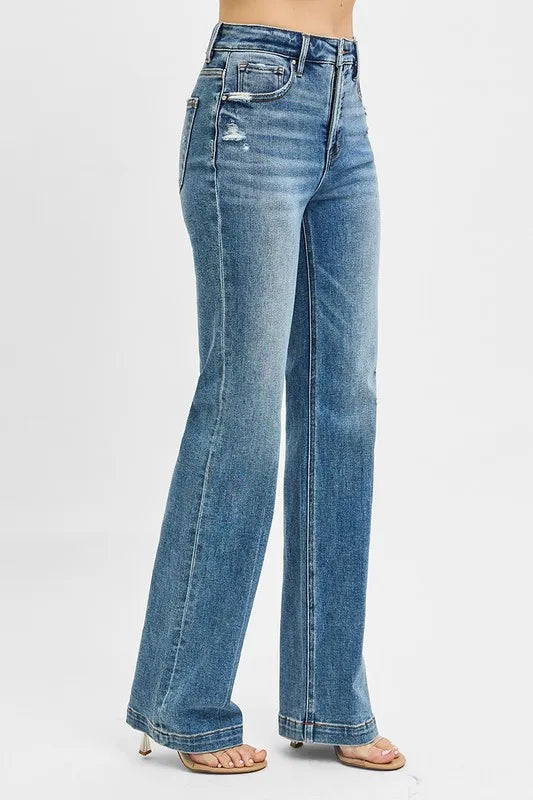 RISEN Full Size Distressed Detail Bootcut Jeans Plus Size - Tigbul's Variety Fashion Shop