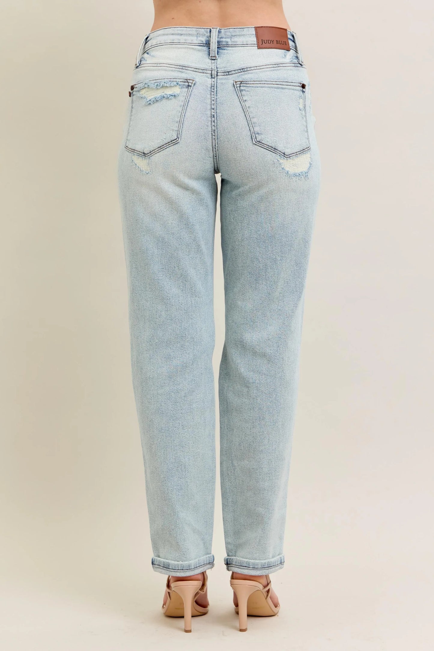 Judy Blue Full Size Mr Repair Stitch Detail Destroy Single Cuff Bf Jeans Plus Size - Tigbul's Variety Fashion Shop