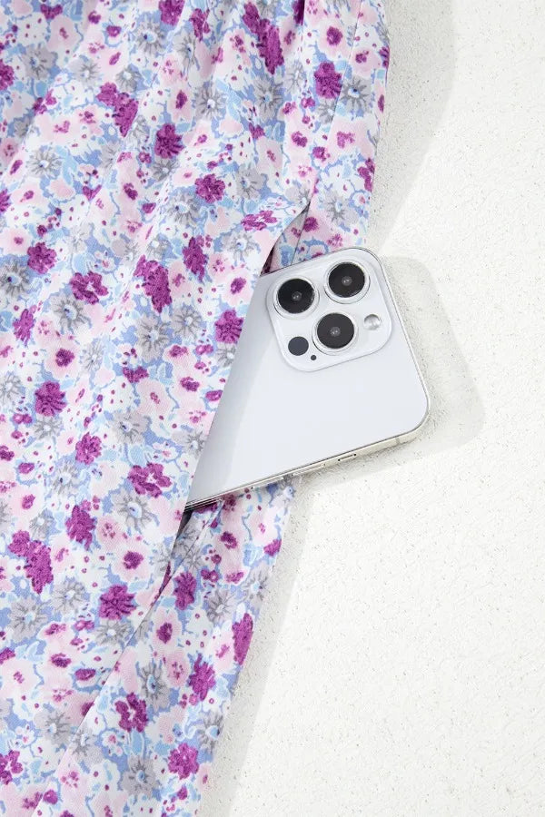 Lavender Tiered Floral Shirred High Waist Maxi Dress - Tigbul's Variety Fashion Shop