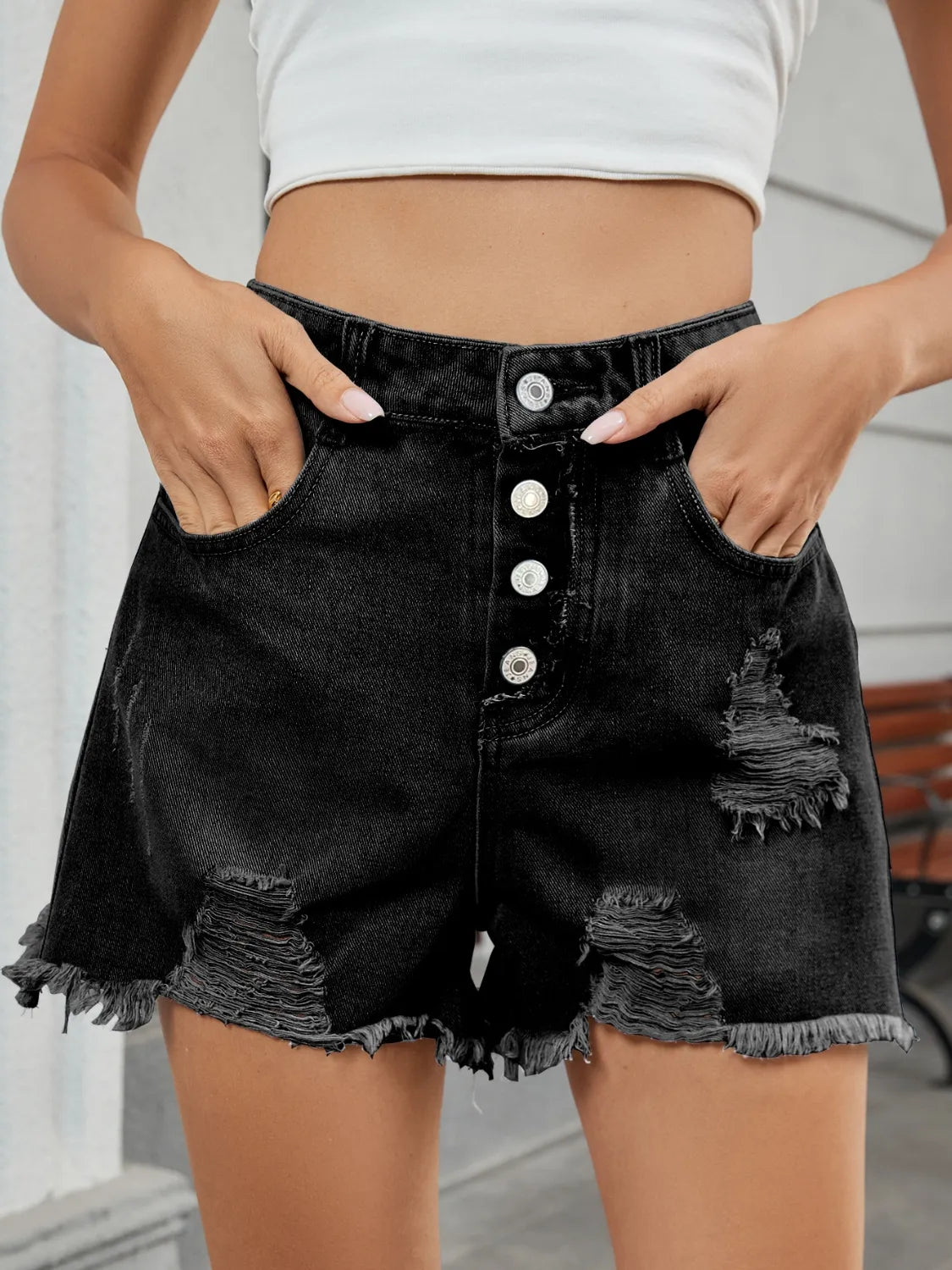 Distressed Raw Hem Denim Shorts - Tigbul's Variety Fashion Shop