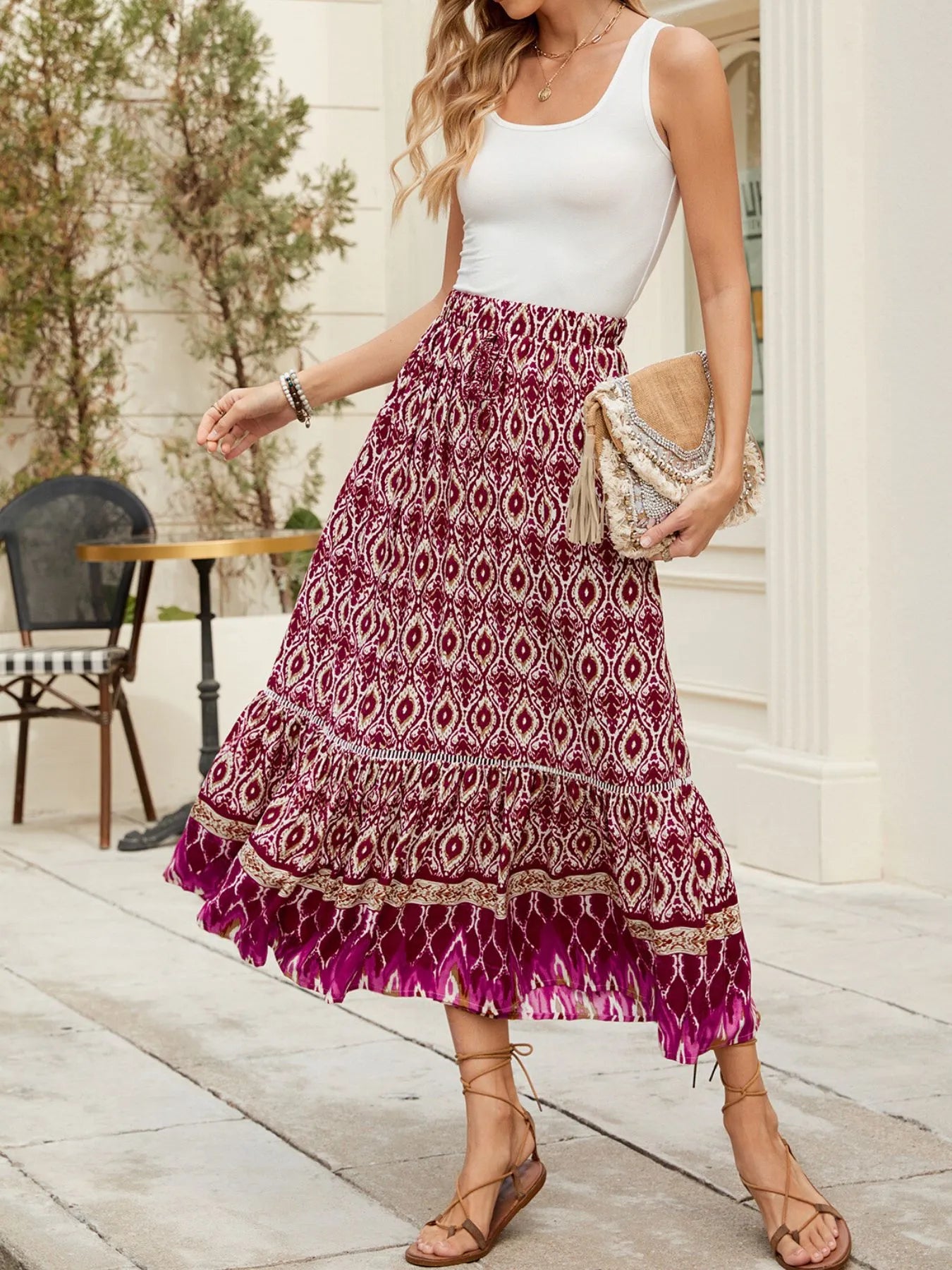 Bohemian Printed Ruched Maxi Skirt - Tigbul's Variety Fashion Shop