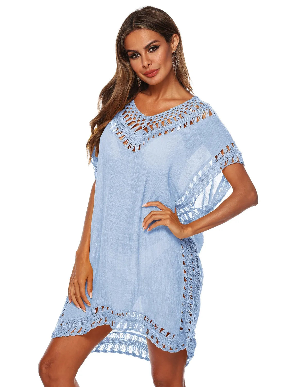 Bohemian Crochet Trim Beach Cover Up Dress - Tigbul's Variety Fashion Shop