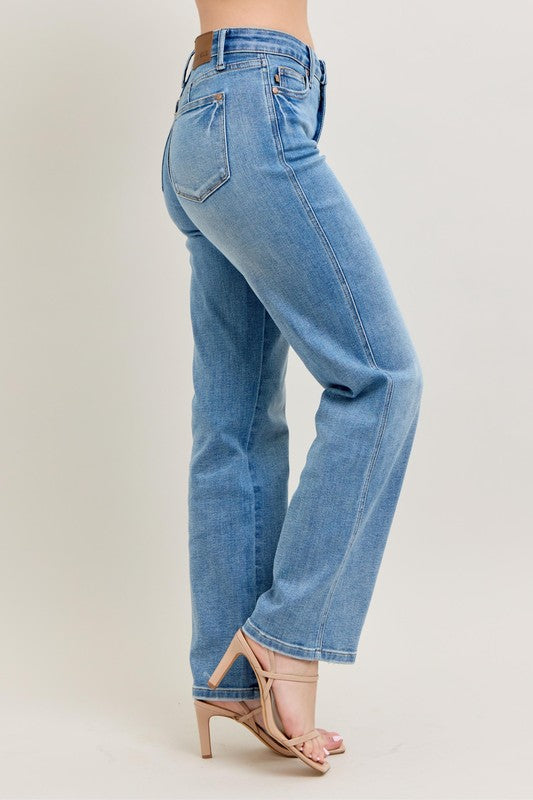 Judy Blue Full Size Tummy Control Vintage Wash Straight Jeans Plus Size - Tigbul's Variety Fashion Shop