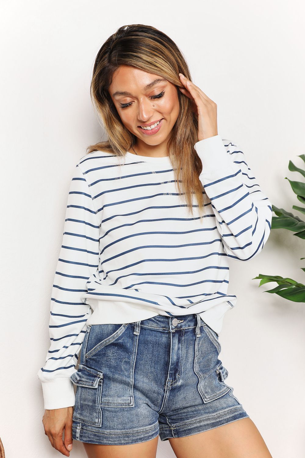 Double Take Striped Long Sleeve Round Neck Top - Tigbul's Variety Fashion Shop