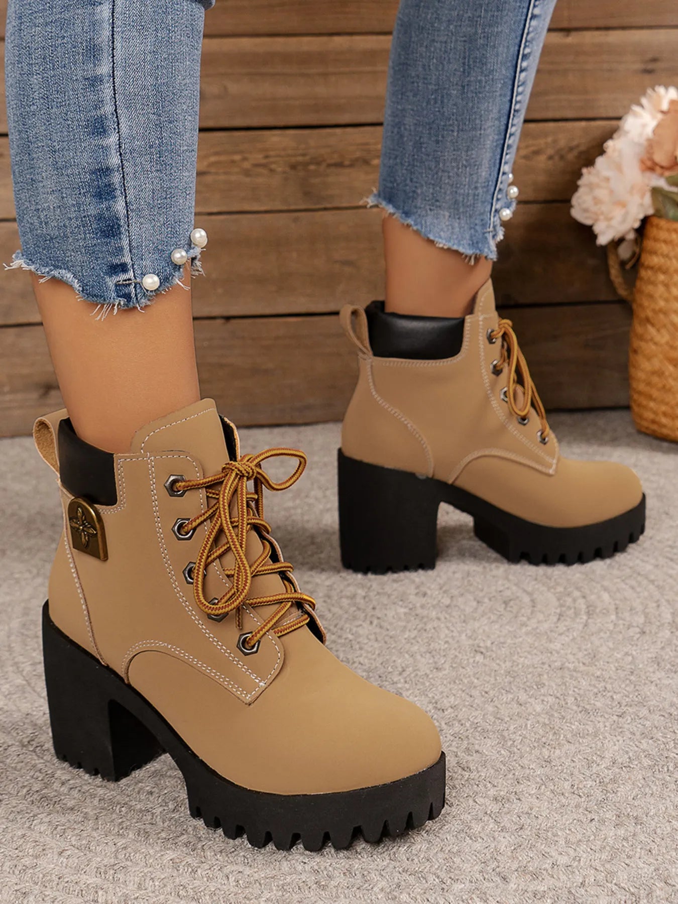 Lace Up Block Heel Boots - Tigbul's Variety Fashion Shop