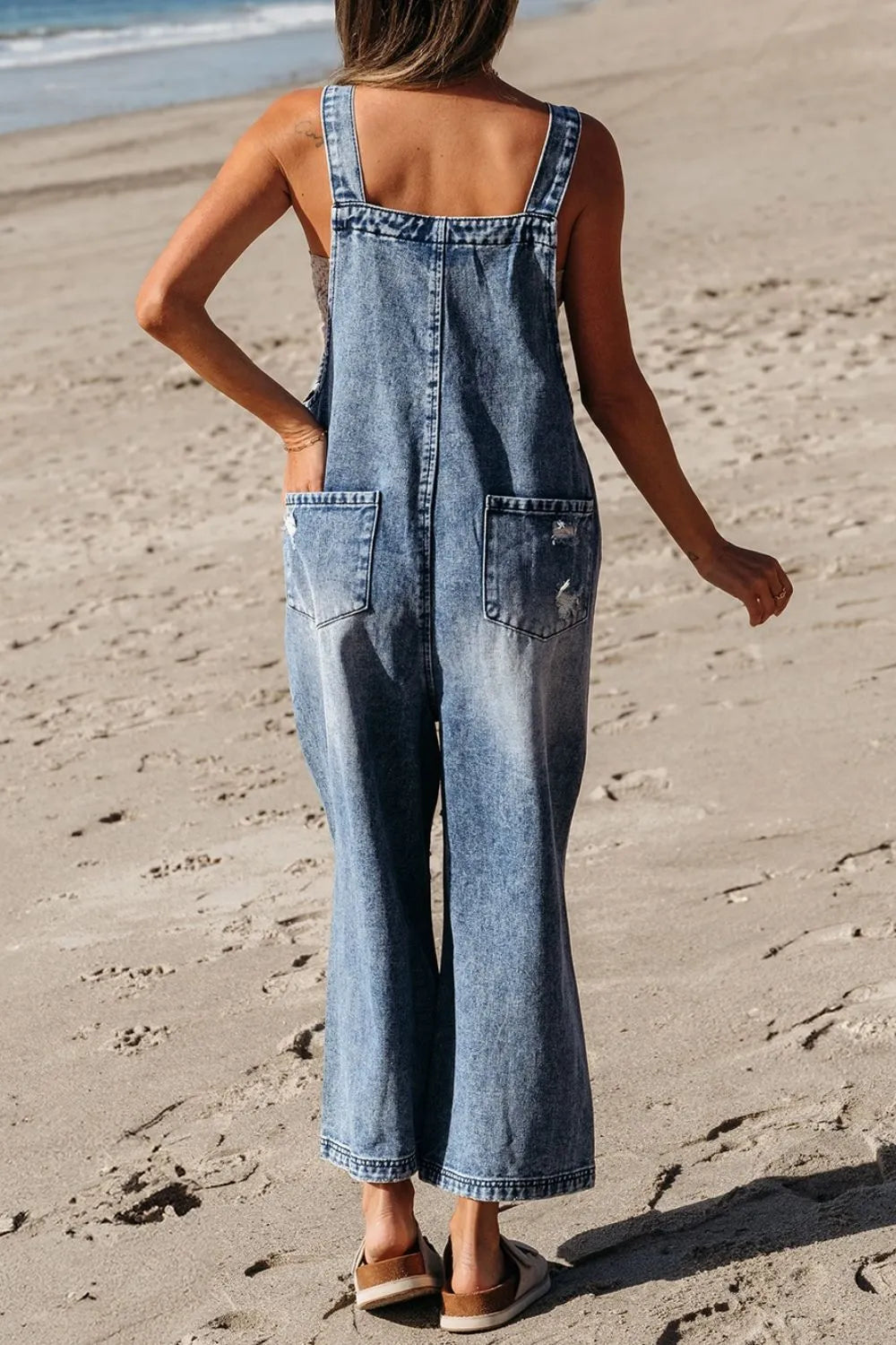 Distressed Bib Pocket Wide Leg Denim Overalls - Tigbul's Variety Fashion Shop