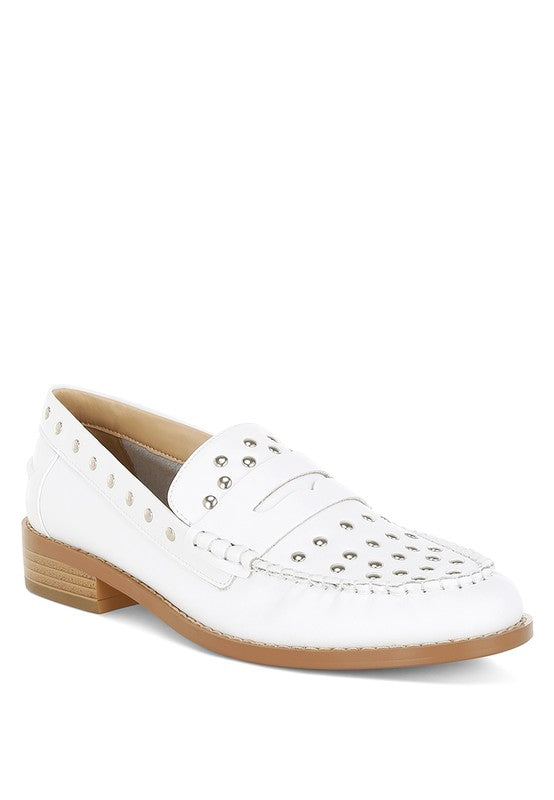 Oglavia Studs Embellished Leather Loafers - Tigbul's Variety Fashion Shop