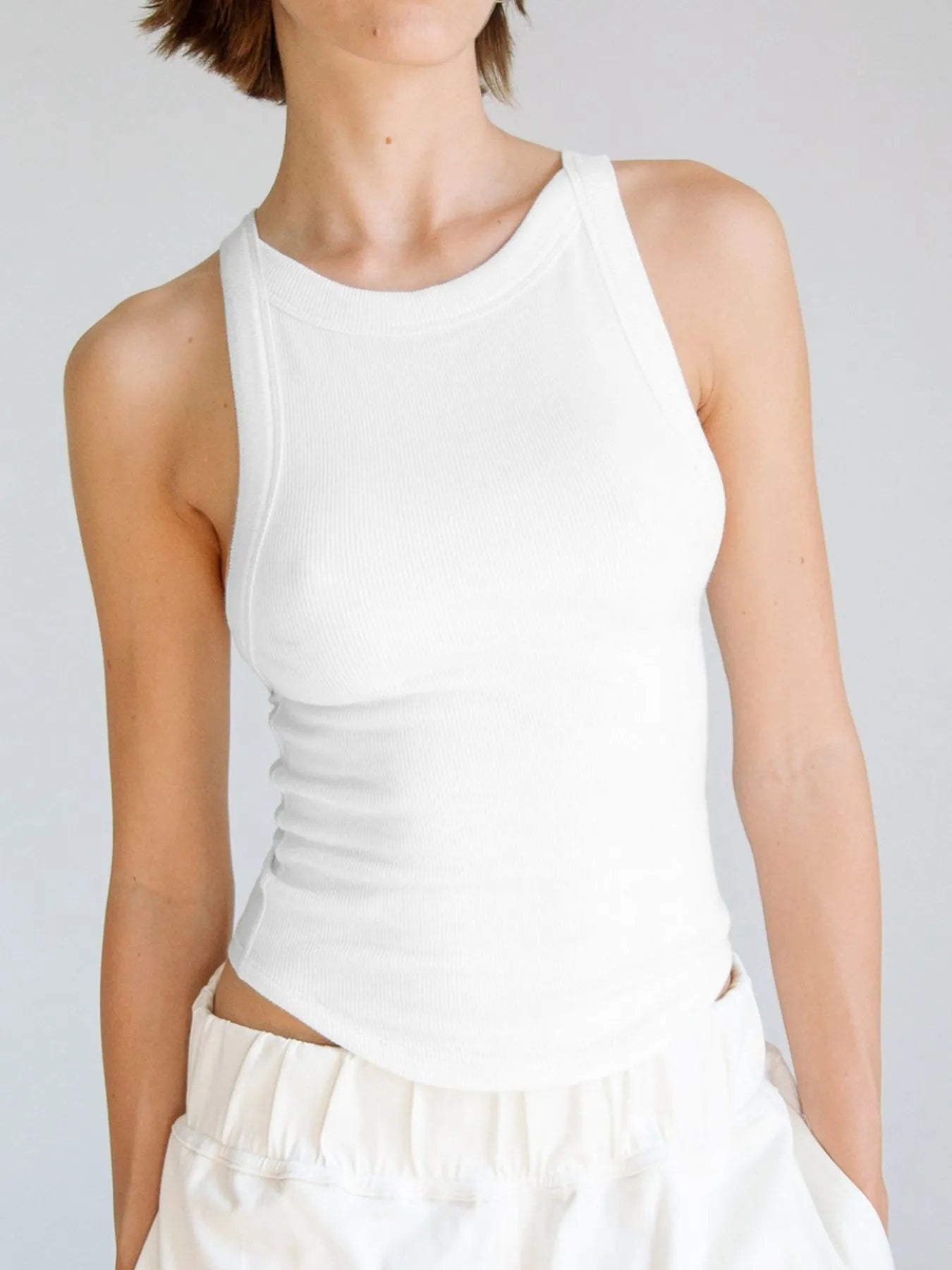 Asymmetrical Back Ribbed Crop Tank Top - Tigbul's Variety Fashion Shop