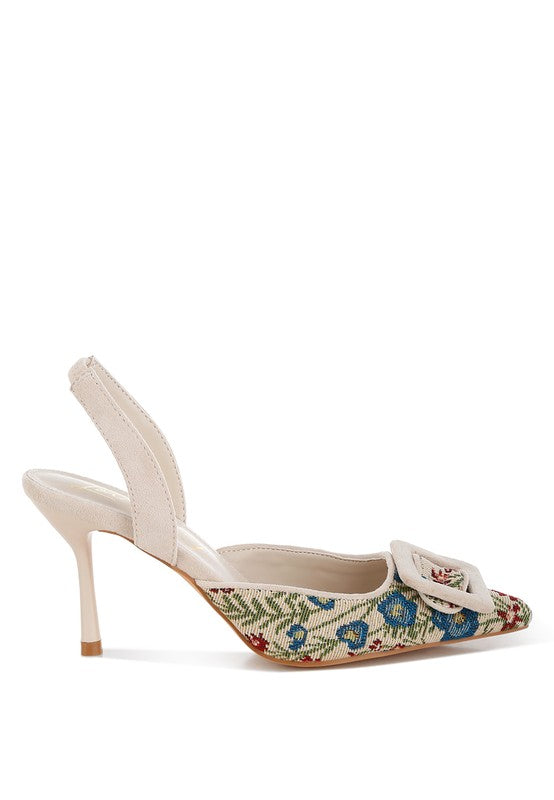 Miraya Embroidered Buckle Detail Stiletto Heels - Tigbul's Variety Fashion Shop